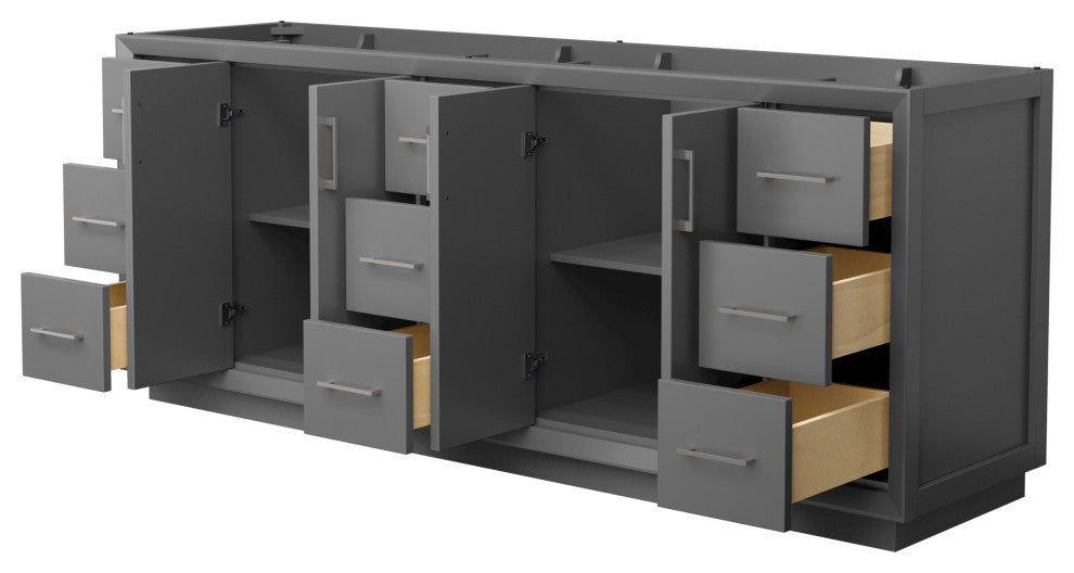 Strada 84" Dark Gray Double Vanity, No Top, No Sink, Nickel Trim