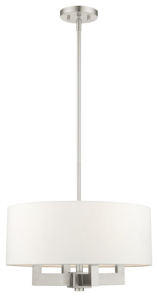 Livex Cresthaven 4 Light Brushed Nickel Chandelier, Off-white Fabric Shade