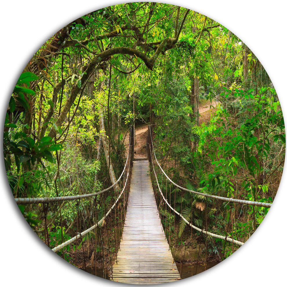 Bridge To Jungle, Thailand, Landscape Photo Disc Metal Wall Art, 23"