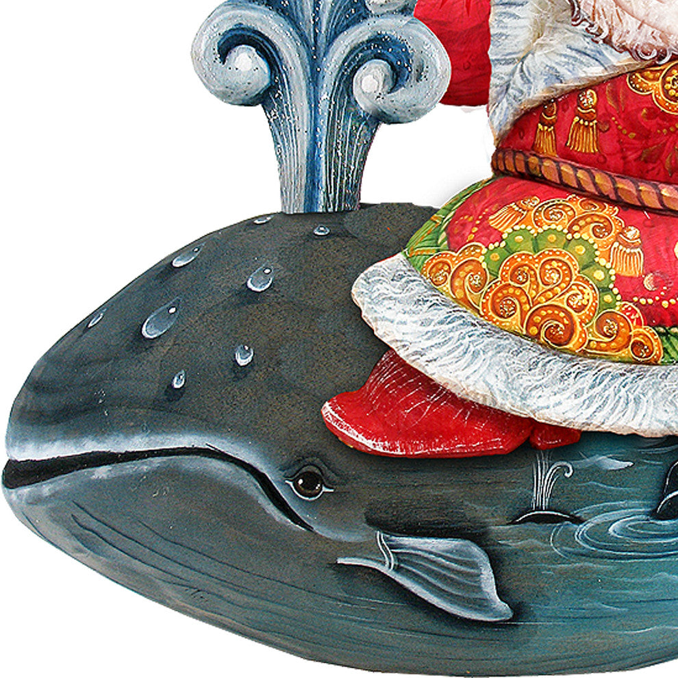 Coastal Whale Riding Santa, Wooden Decorative Holiday Door Hanger