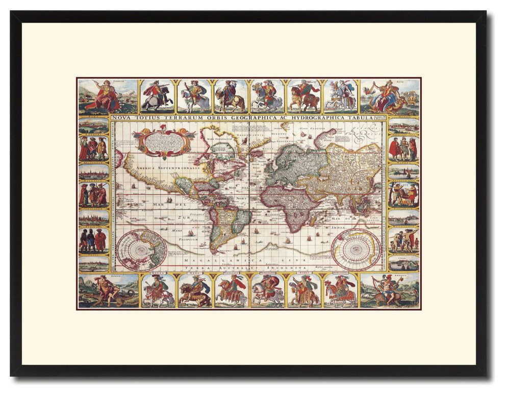 Geographic Vintage Map Print On Canvas With Picture Frame 16" X 21"