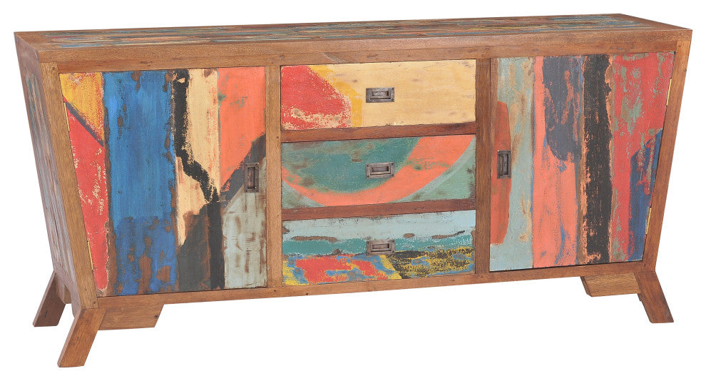 Cone Shaped Buffet Made From Recycled Teak Wood Boats, 72" x 20"