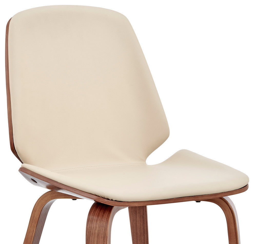 Brinley Faux Leather and Wood Dining Room Accent Chair, Cream and Walnut