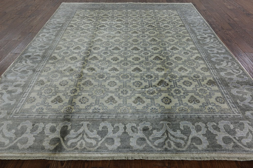 New Exquisite Satiny Bamboo Silk 8'x10' Ivory & Grey Hand Knotted Area Rug H8202
