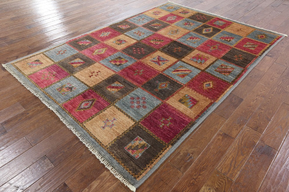 Modern Collection 6'x9' Multicolor Hand Knotted Wool Geometric Area Rug H8792
