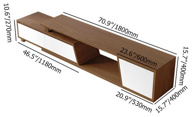 Fero Minimalist Walnut Rectangle Extendable TV Stand With 3 Drawers Up to 120", White/Walnut