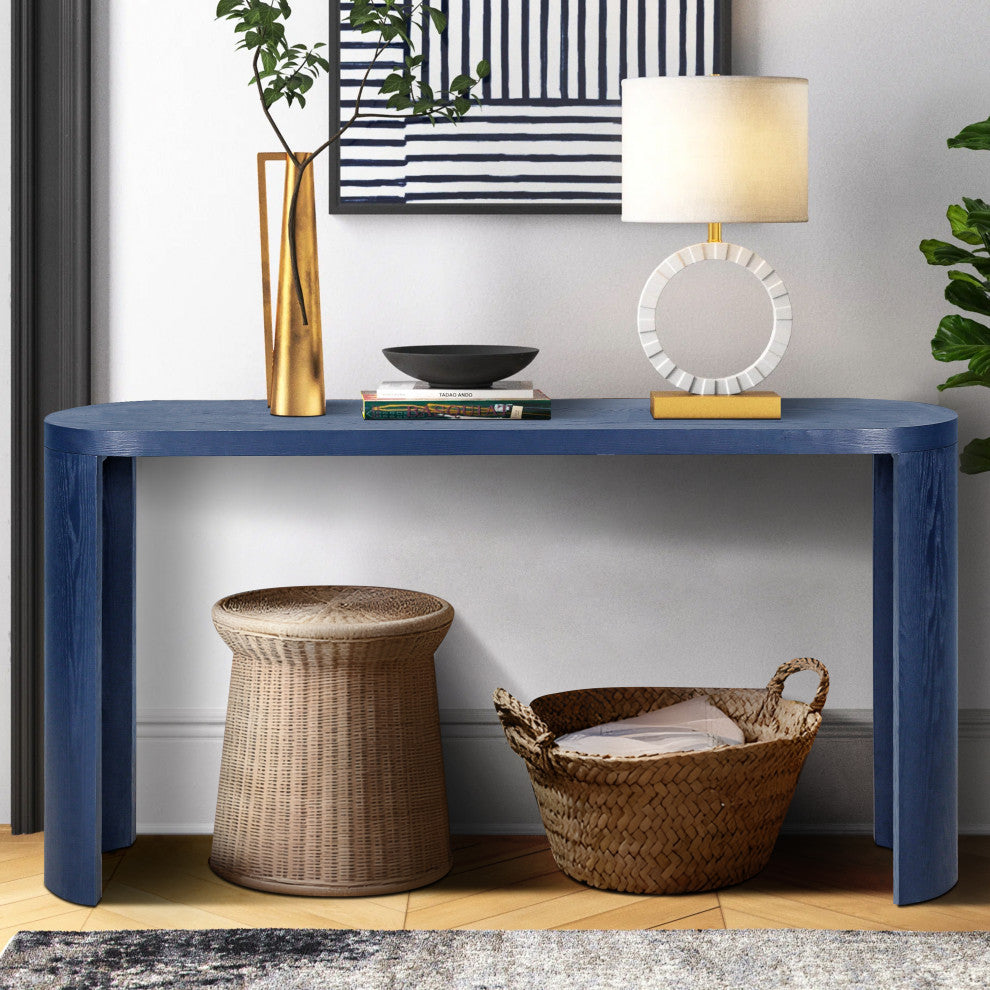 GDF Studio 60" Oval Top Console Table, Curved & Customizable Legs, Navy Blue