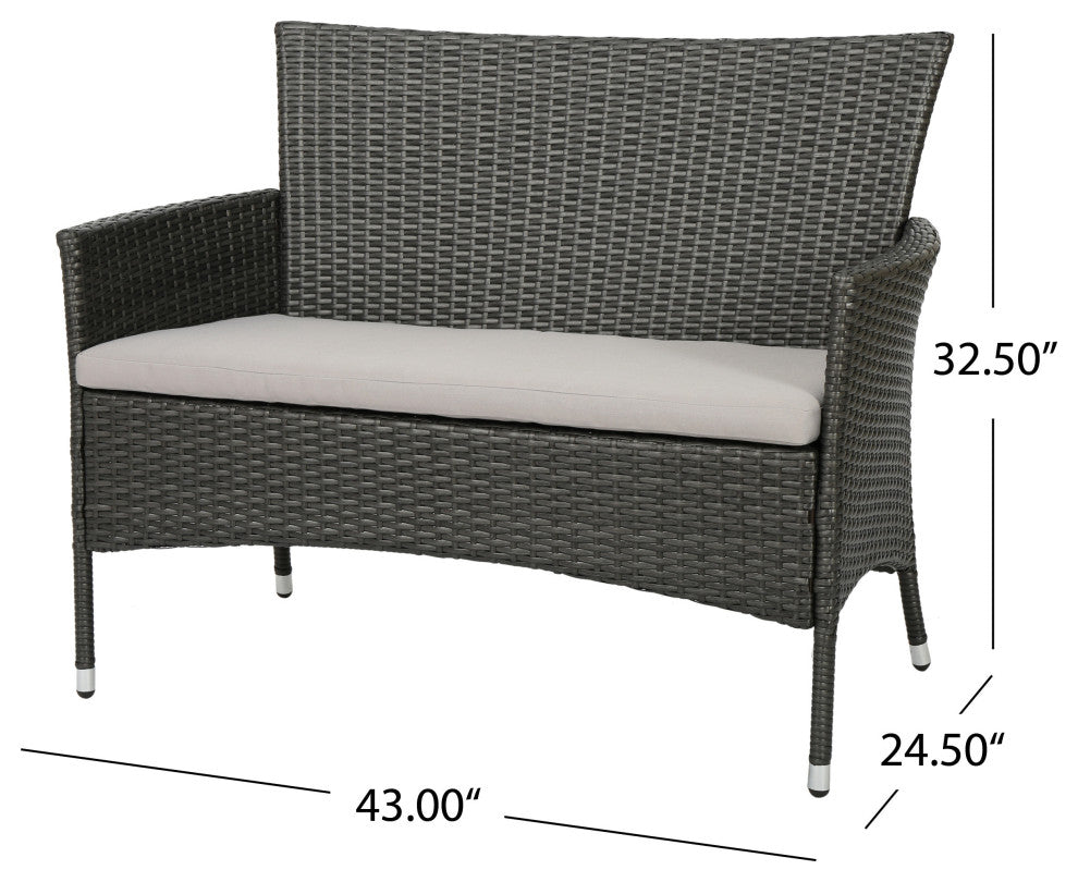GDF Studio 4-Piece Olivera Outdoor Gray Wicker Chat With Cushions Set