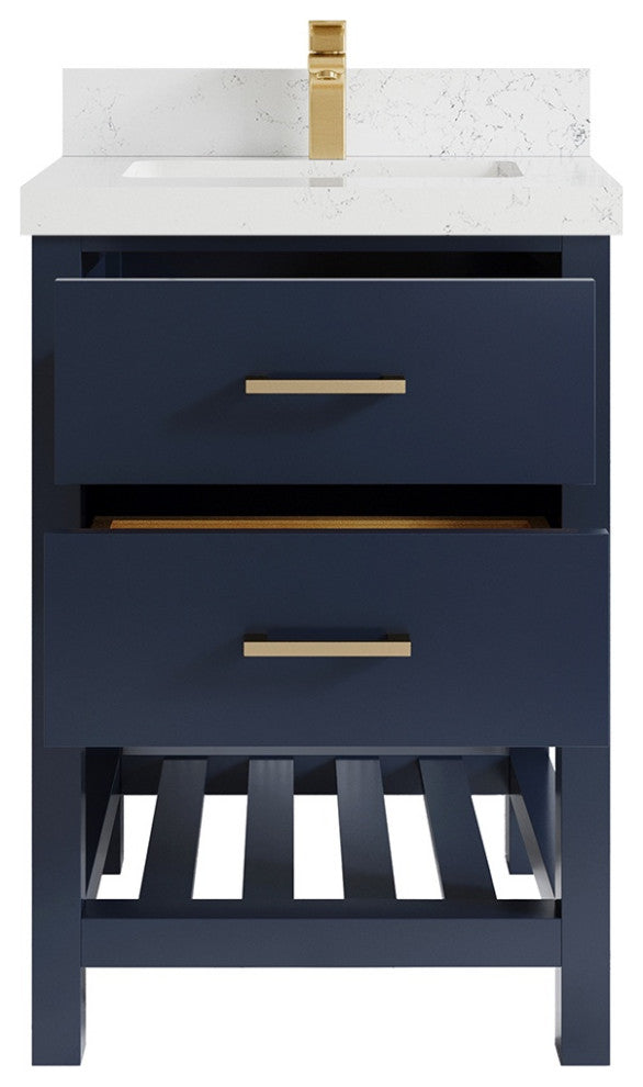 Parker 24" Single Sink Bath Vanity, Navy Blue 2" Empira White