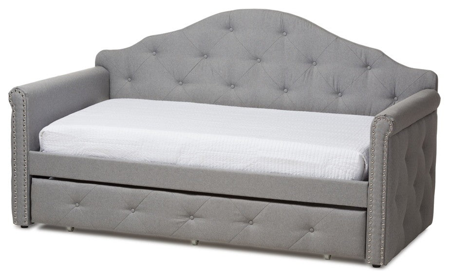 Modern and Contemporary Gray Fabric Upholstered Daybed With Trundle