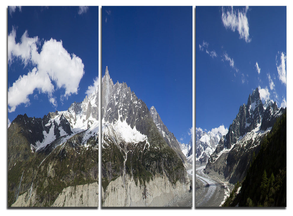"Glacier nearby Chamonix Panorama" Metal Wall Art, 3 Panels, 36"x28"