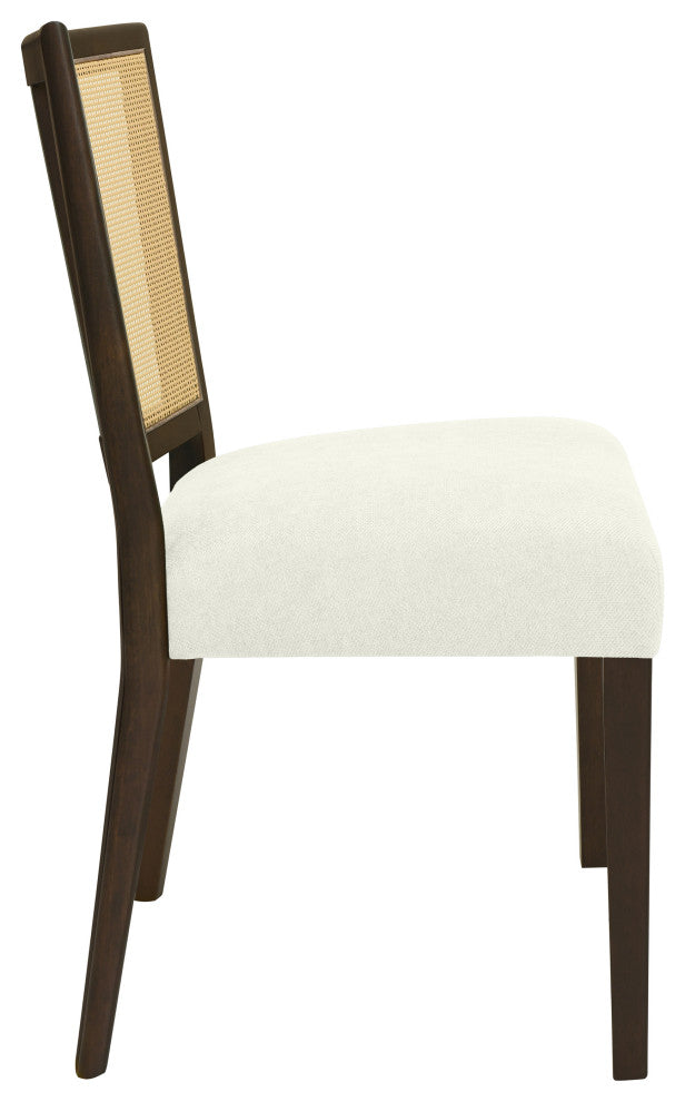 GDF Studio Rattan Dining Chairs, Rubberwood Frame, Set of 2, Dark Brown/Beige