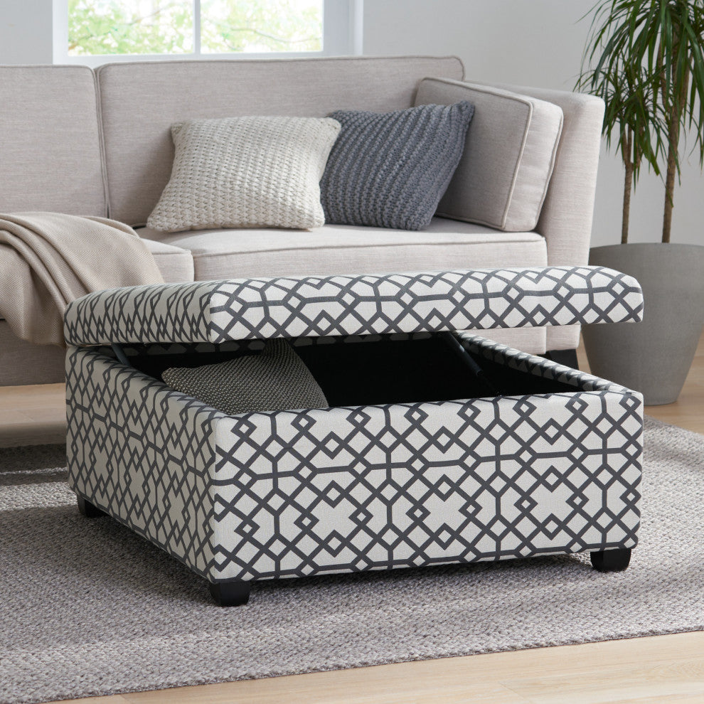 GDF Studio Estee Gray Geometric Patterned Fabric Storage Ottoman