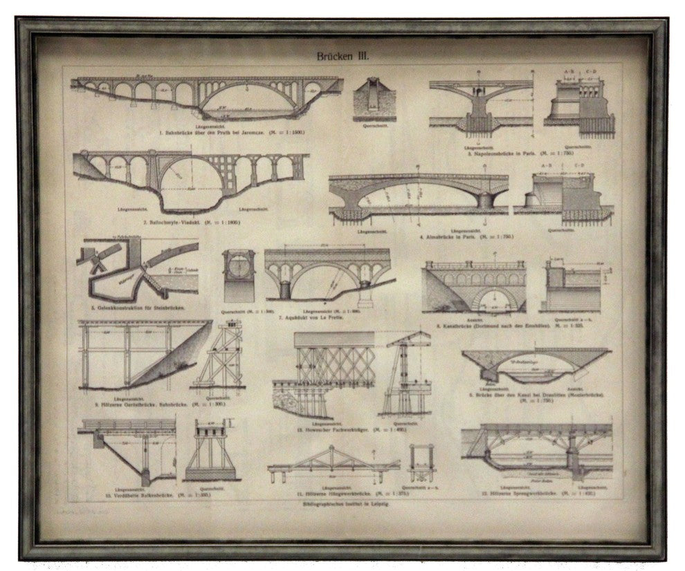 German Bridges Brucken II Horizontal, Silver And Black Shadowbox