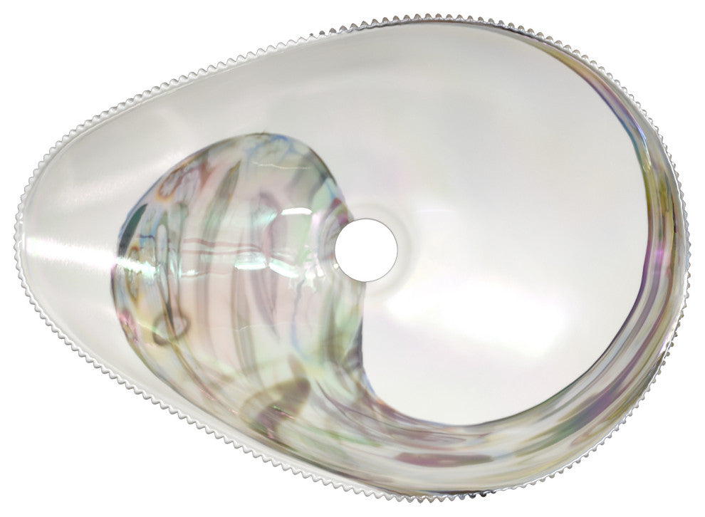 Amalfi Murano Glass Bathroom Sink, White Abalone