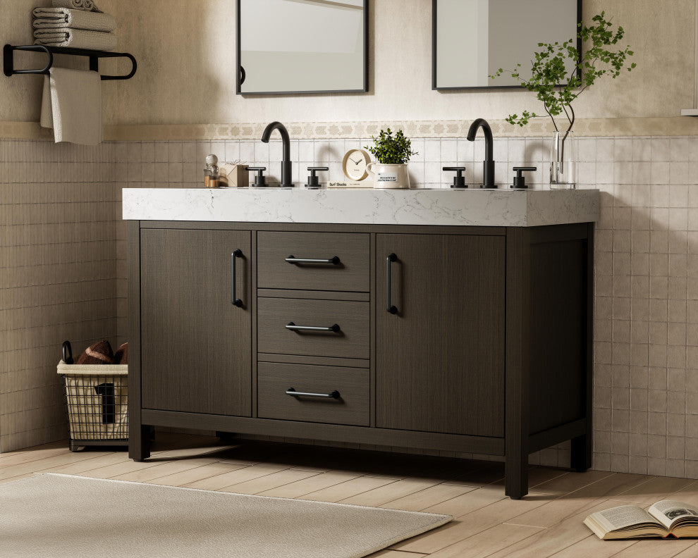 Home Living 54" Double Bathroom Vanity, Mocha Brown