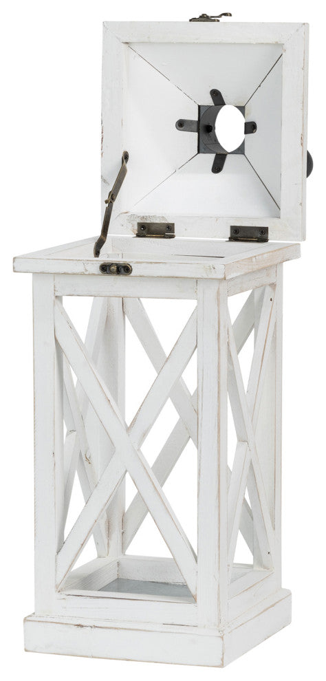 Set of 2 Farmhouse Wooden Lantern, White
