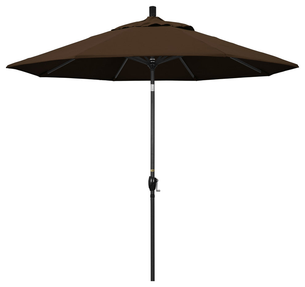 9' Matted Black Push-Button Tilt Crank Aluminum Umbrella, Mocha Pacifica