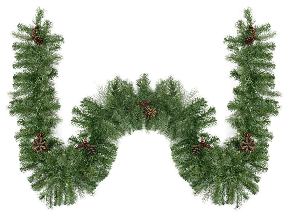 9' x 10" Noble Fir With Berries/Pine Cones Artificial Christmas Garland, Unlit