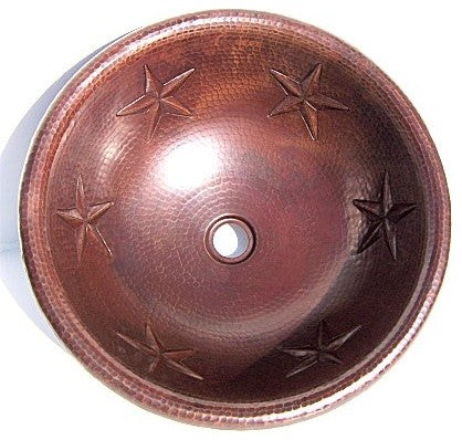 Hammered Round Stars Bathroom Copper Sink