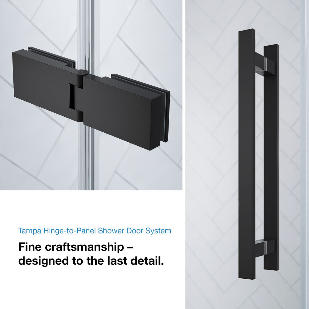 Tampa Corner Frameless Pivot Hinge Shower Door Kit With Base Pan, Black, 48x36"
