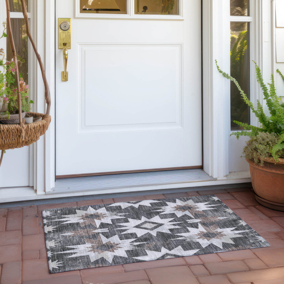 Machine Washable Indoor/Outdoor Chantille ACN1893 Graphite 1'8" x 2'6" Rug