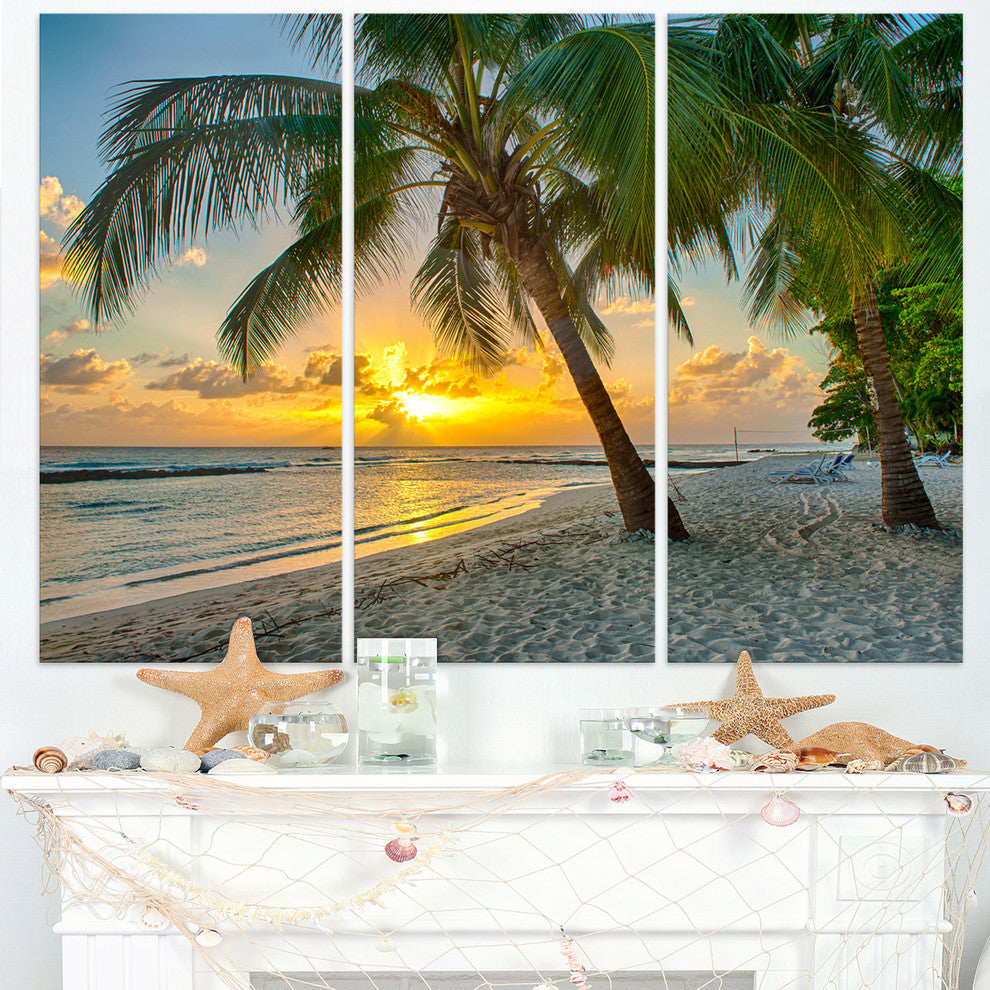 "Beach in Caribbean Island of Barbados" Metal Wall Art, 3 Panels, 36"x28"
