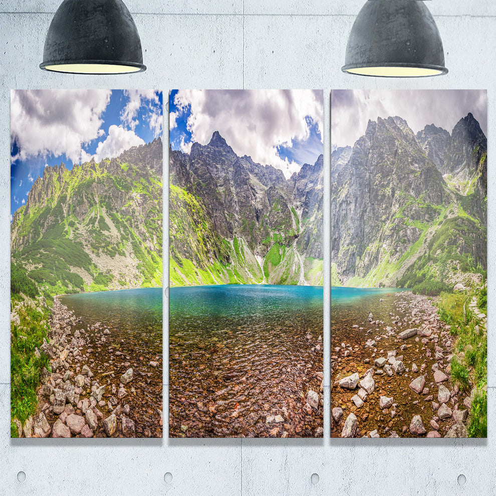 "Tatra Mountains Lake Panoramic View" Metal Wall Art, 3 Panels, 36"x28"