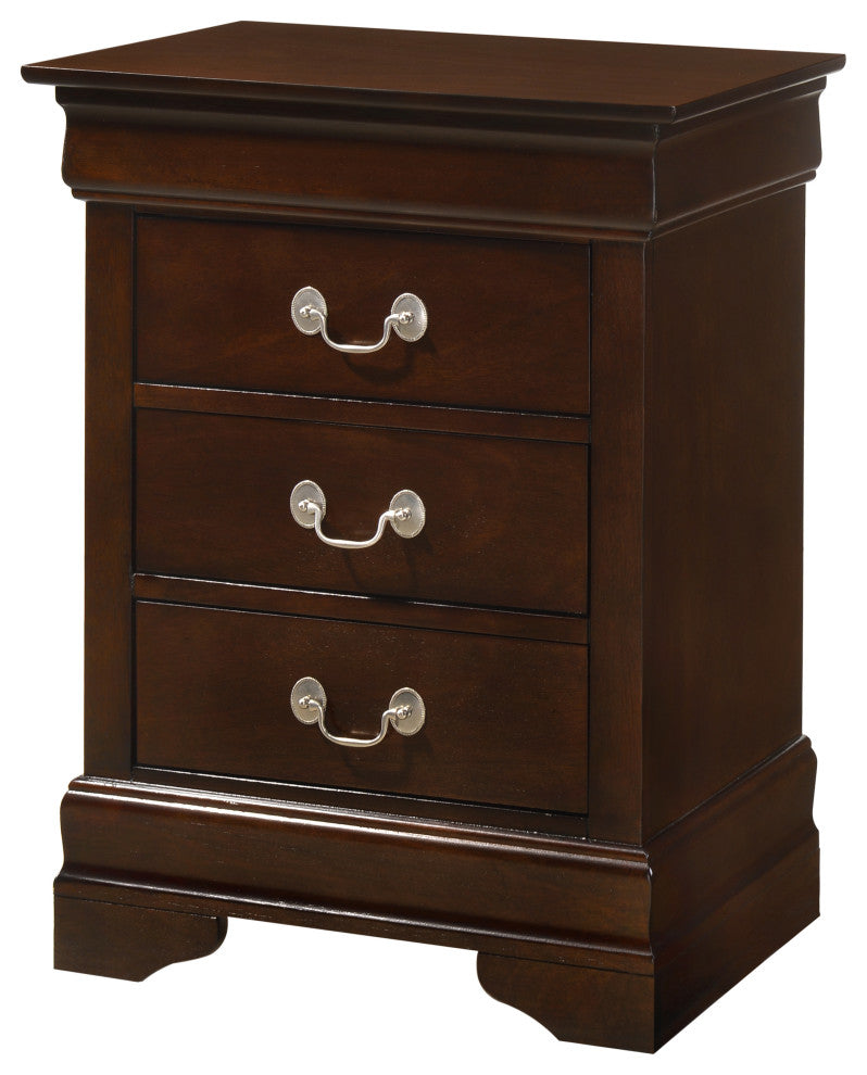 Louis Phillipe 3-Drawer Nightstand, Cappuccino