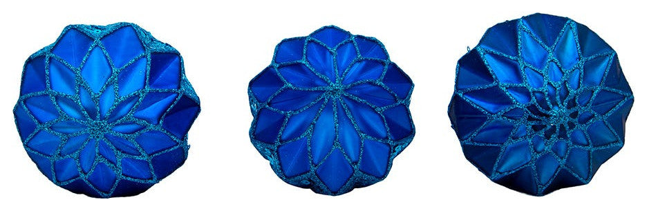 Kurt Adler 80MM Glittered, Sequin Blue Ball, Finial and Onion, 3 Piece Set