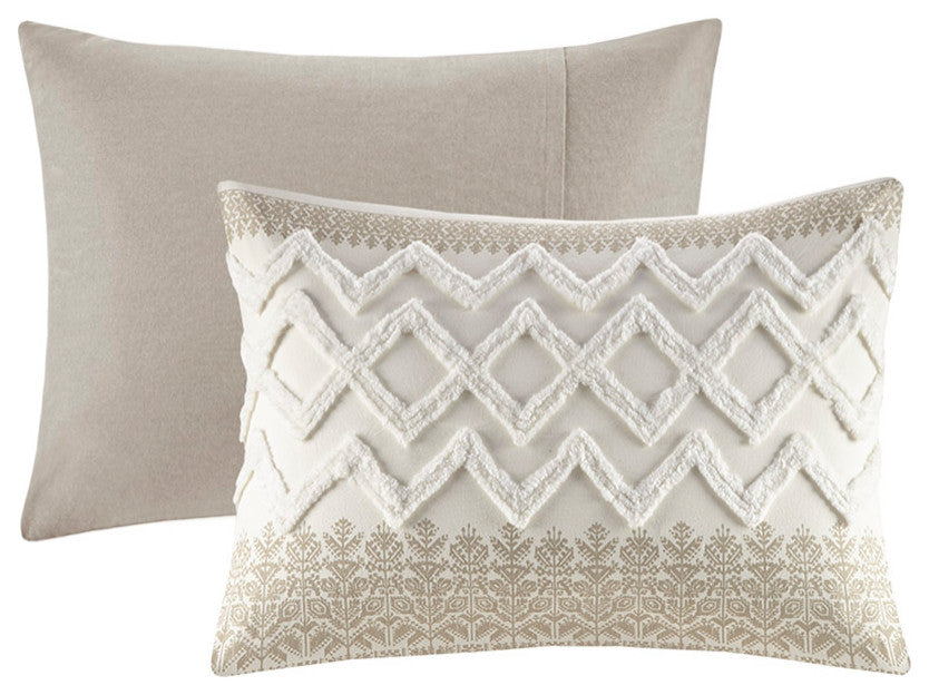 INK+IVY Mila 3 Piece Cotton Comforter Set With Chenille Tufting, Taupe