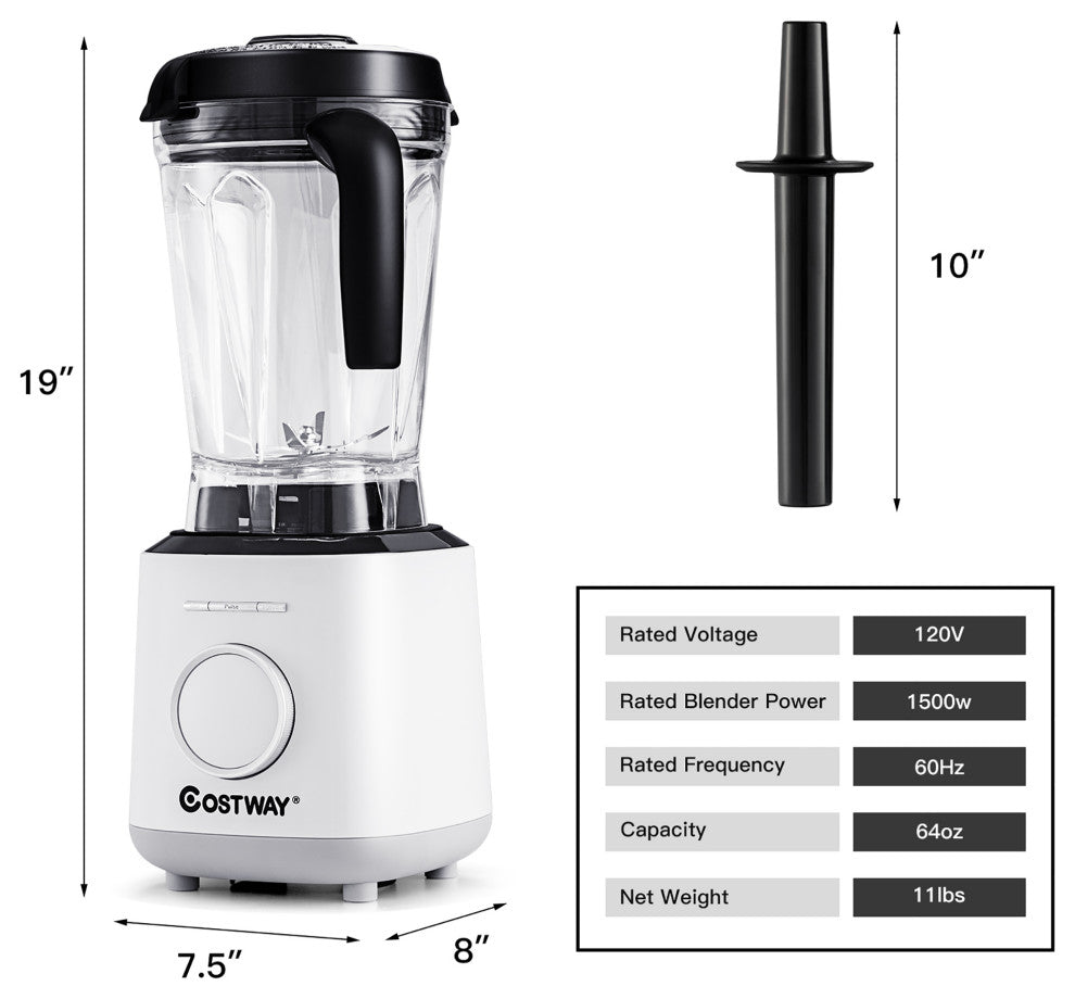 Costway 1500W Countertop Smoothies Blender 10 Speed w/ 6 Pre-Setting Programs