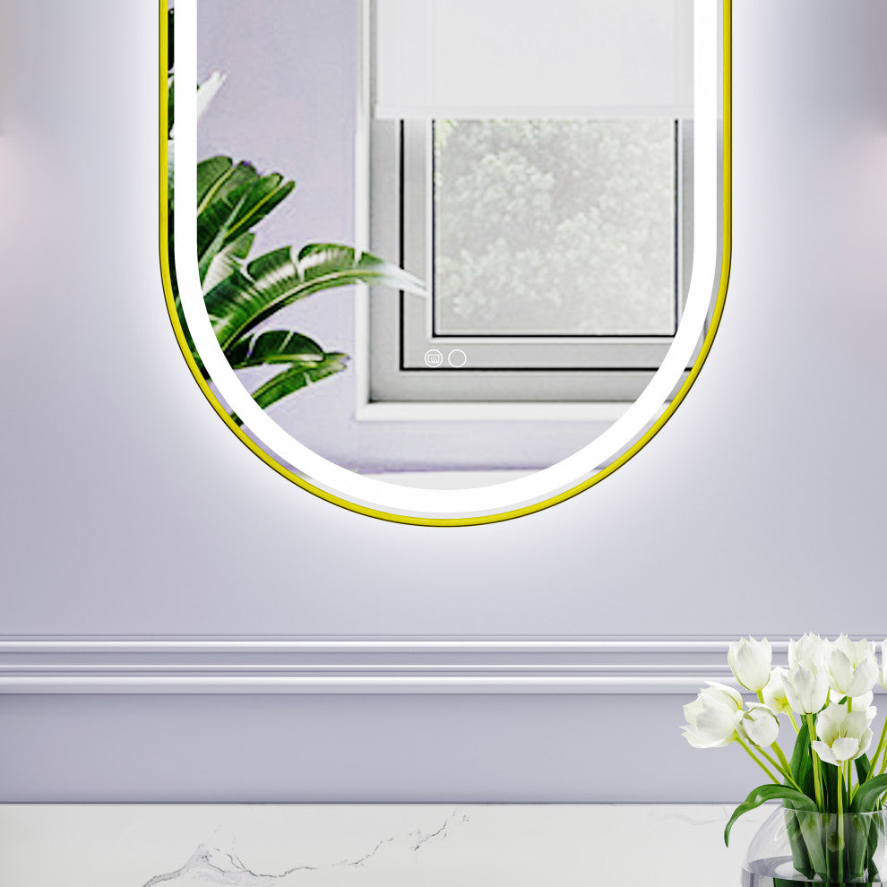 Oval LED Bathroom Vanity Mirror, Defogger and Dimmer, ETL-listed, Brushed Gold, 20"x36"