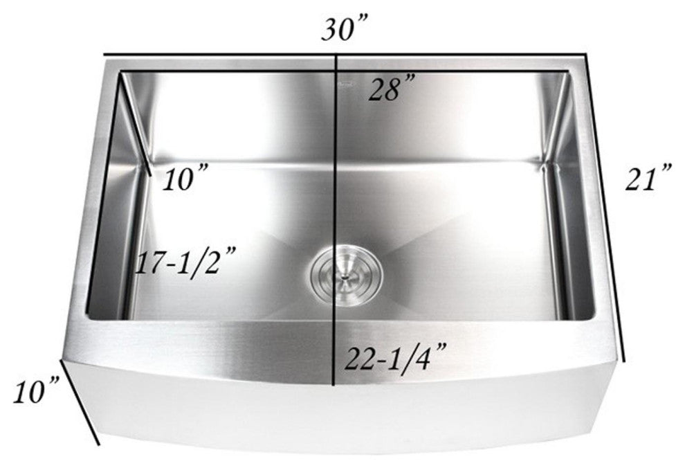 Stainless Steel Curved Front Farm Apron Single Bowl Kitchen Sink, 30"