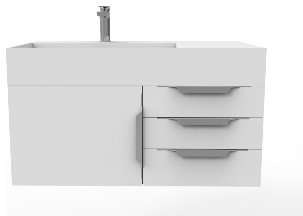 CastelloUSA Amazon 36" Wall Mount Vanity Set, White, White Top, Brushed Nickel