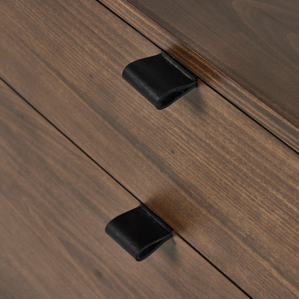 Trey Modular Wide Filing Cabinet Auburn Poplar, Natural Iron, Black Leather