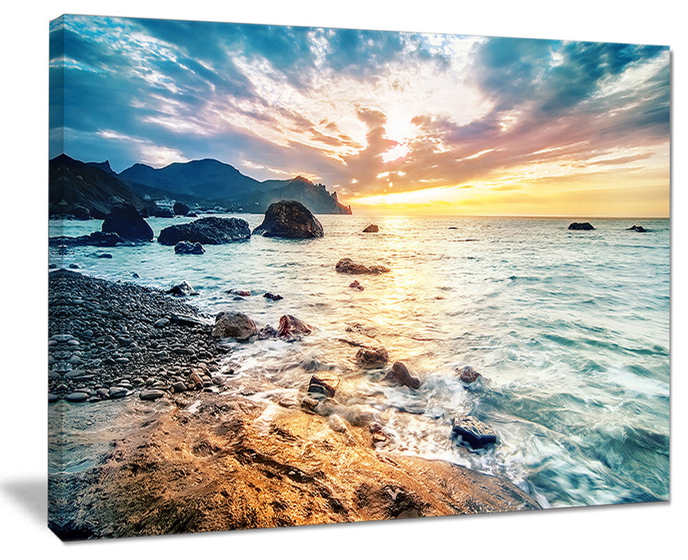 "Summer Sea With Mountains And Waves" Seascape Wall Art, 20"x12"