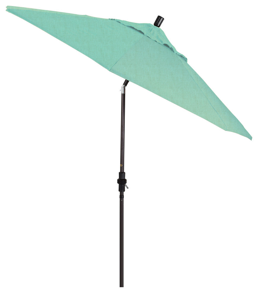 9' Bronze Collar Tilt Crank Lift Aluminum Umbrella, Sunbrella, Spectrum Mist
