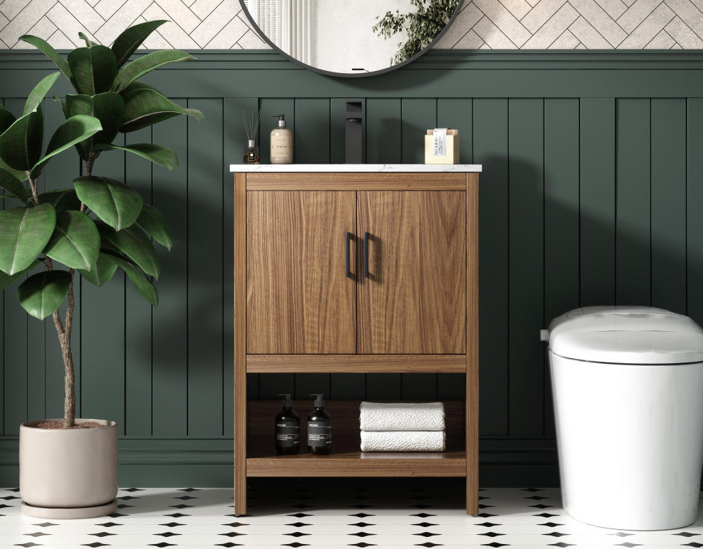 Home Living 24" Single Bathroom Vanity, Walnut Brown