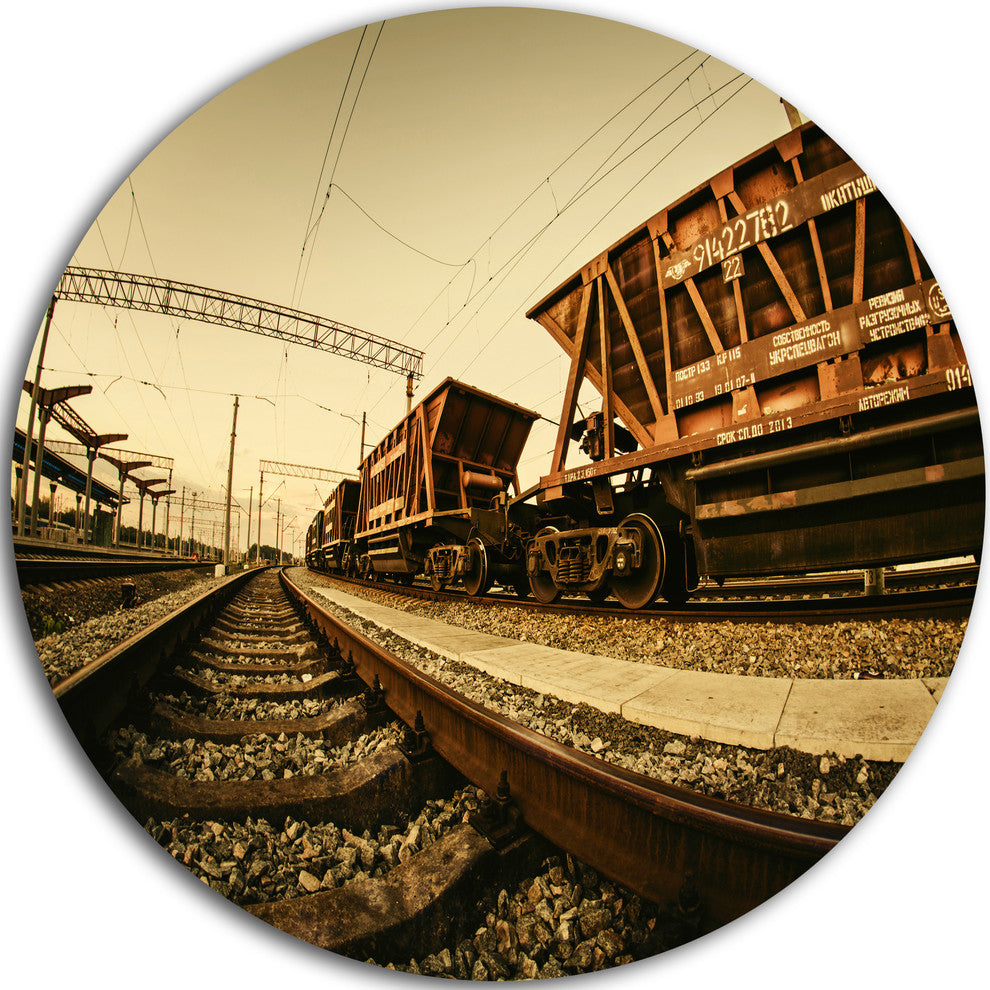 Railway Tracks In Ukraine, Landscape Photo Disc Metal Wall Art, 23"