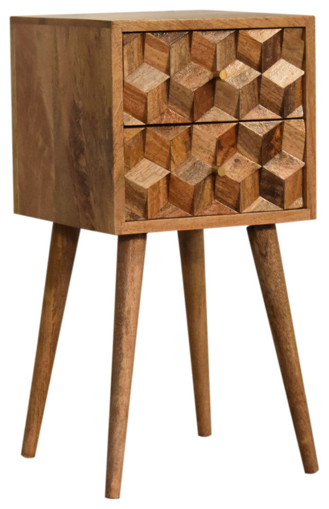 Mini Cube Carved 2 Drawer Nightstand