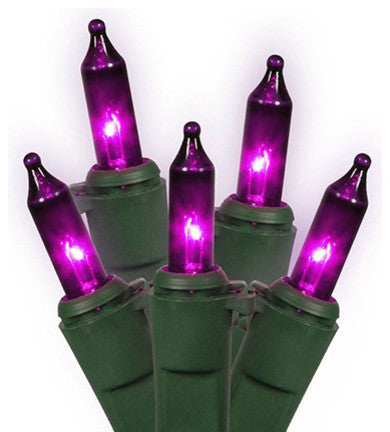 Set of 100 Purple Commercial Grade Mini Christmas Lights, Green Wire