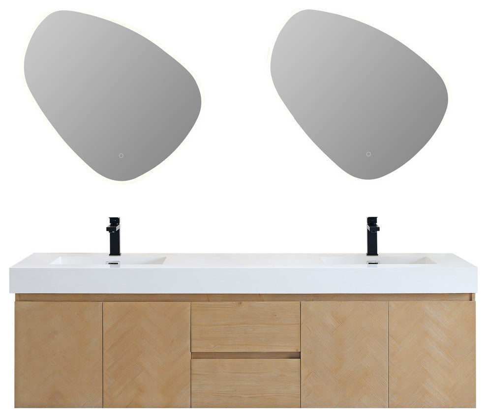 Siena Wall-mounted Single Bath Vanity, Light Brown, 72inch, With Mirror
