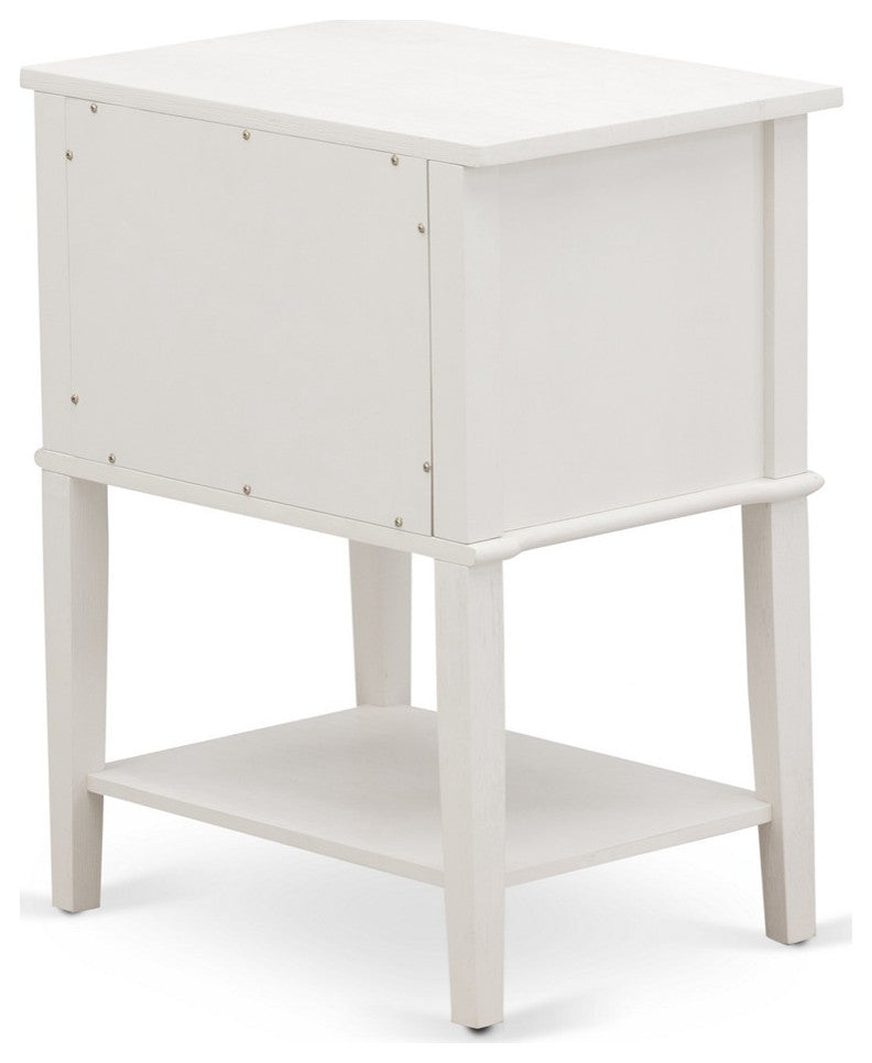 Small Night Stand, 2 Wooden Drawers, Wire Brushed Butter Cream Finish