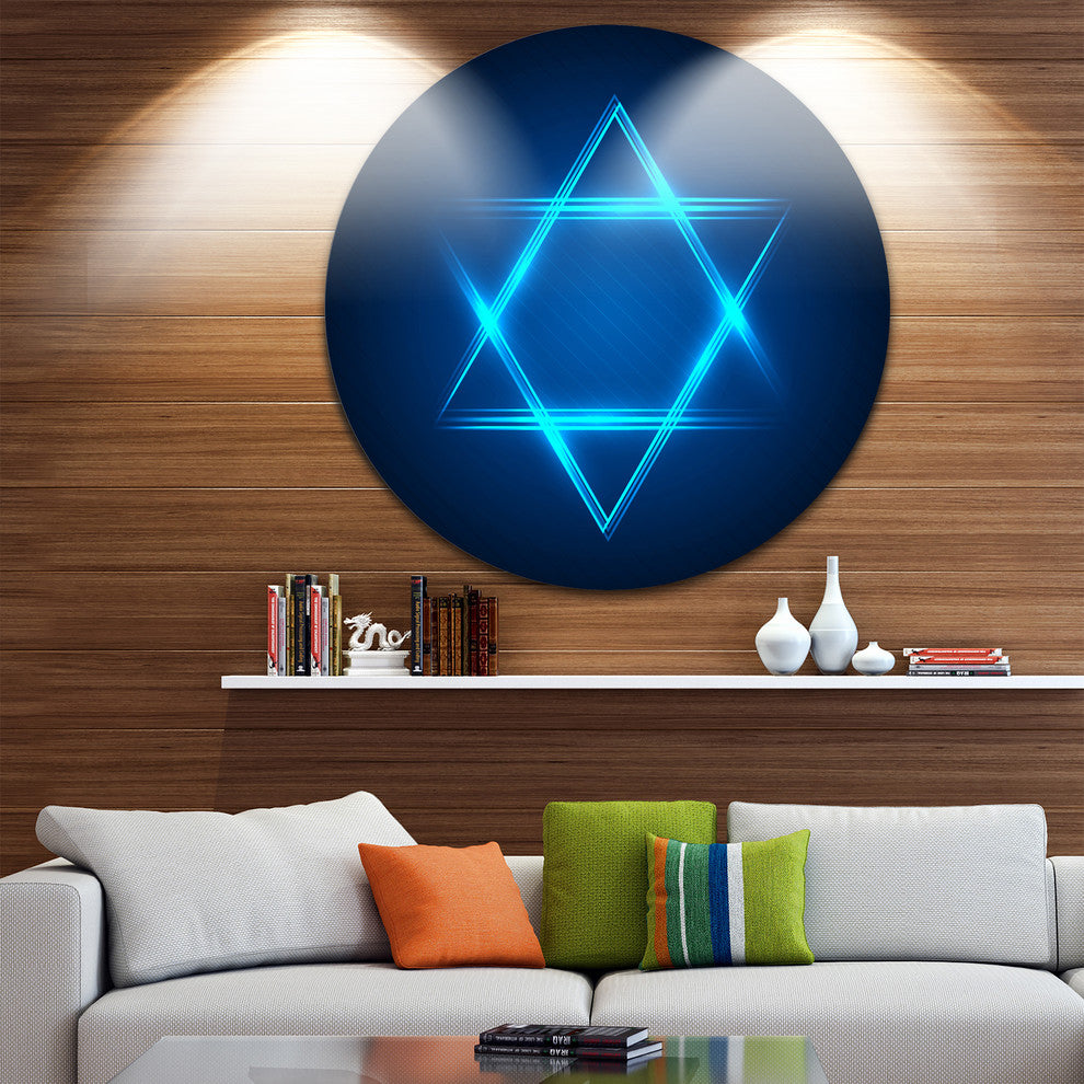 Neon Star Of David, Modern Digital Disc Metal Wall Art, 38"