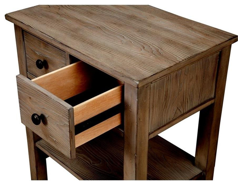 Origins by Alpine Classic Wood 2 Drawer Nightstand in Natural Gray