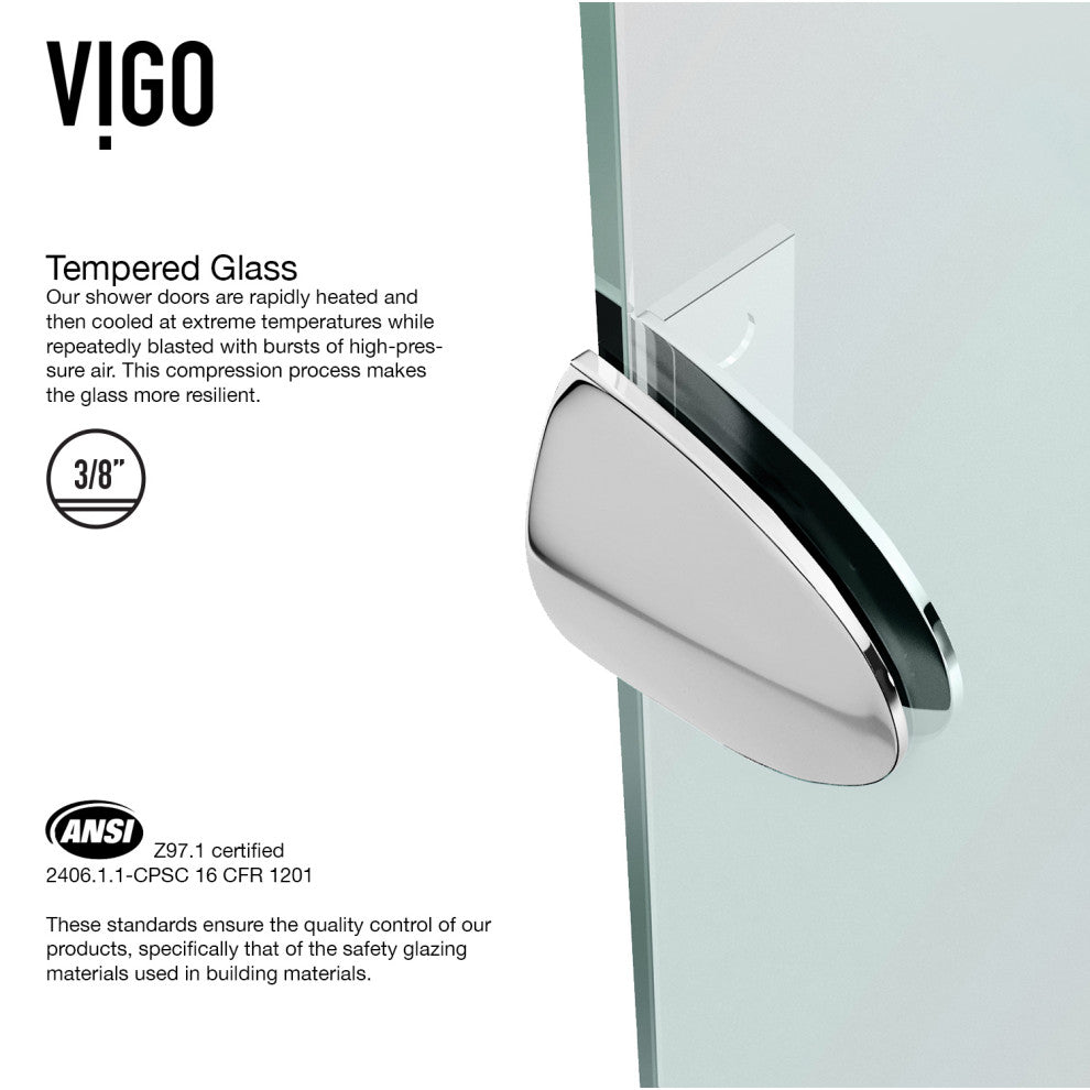 VIGO Gemini Frameless Hinged Neo-Angle Shower Enclosure, Chrome, 42" D X 42" W, High Base