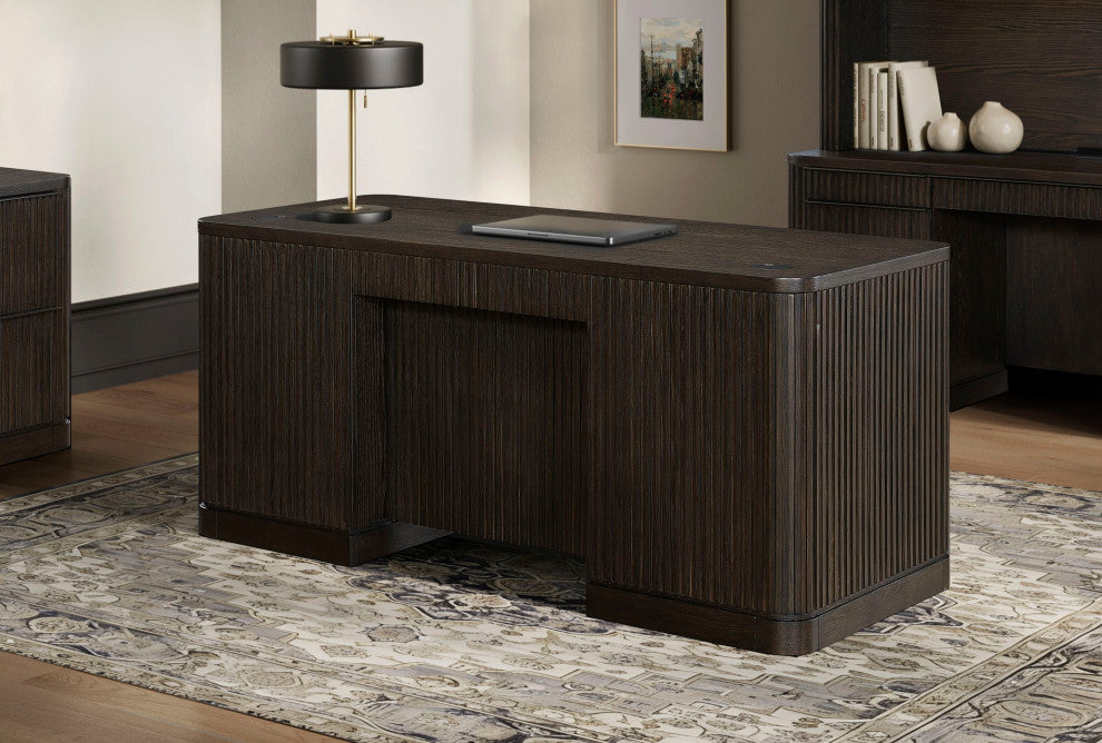 Wood Double Pedestal Desk, Executive Desk, Office Table, Brown