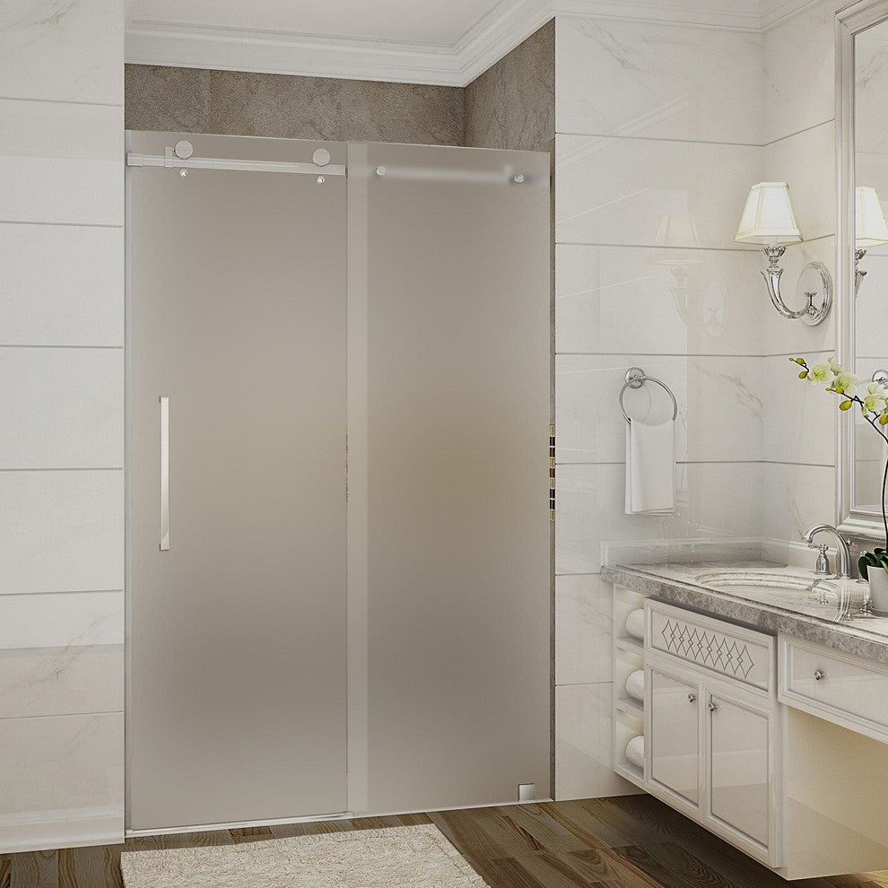 Moselle Completely Frameless Sliding Shower Door, Frosted, Stainless, 44-48"x75"
