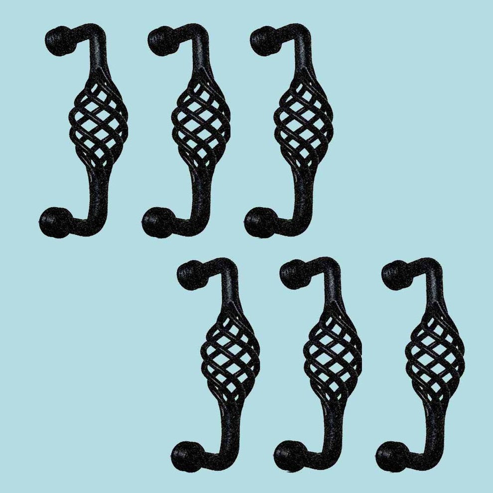 6 Drawer Handle Cabinet Pull Birdcage Black Wrought Iron 5" |